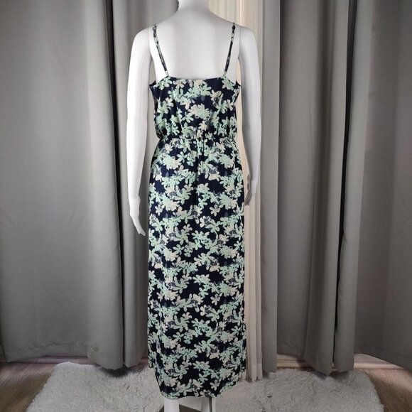 Banana Republic Faux Wrap Maxi Dress – Floral Print – Size 4P – Navy & Mint - Picture 4 of 11
